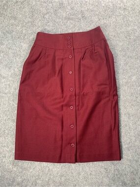 Vintage 1970s Mister Leonard wool 
Button-Front Burgundy Pencil Skirt